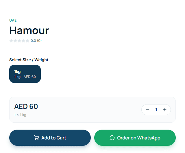 A product page showing size selection and the Add to Cart button