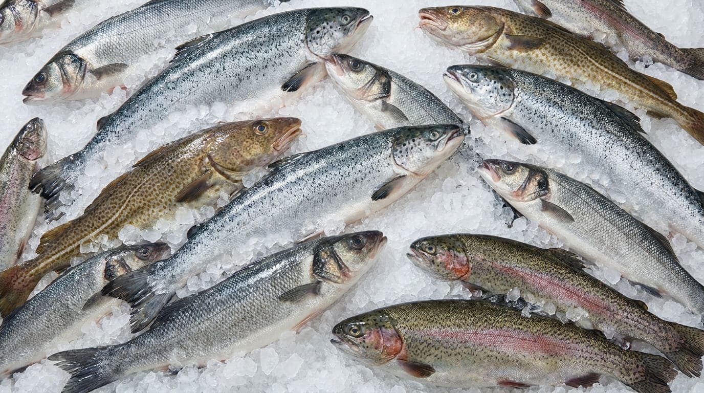 Fresh fish in Dubai prepared for fast delivery, including whole fish and fillets